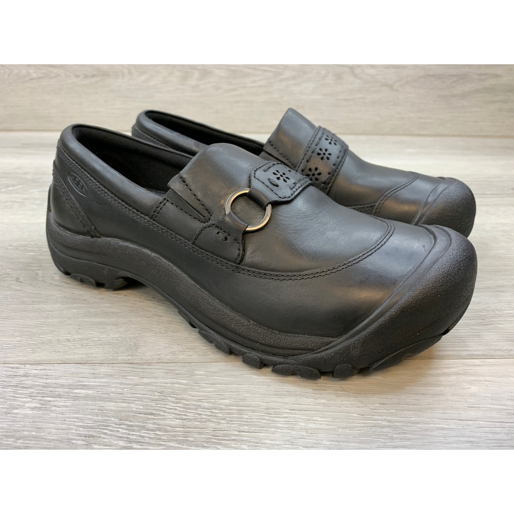 Keen Presidio II Black Leather Floral Slip On Loafers Casual Shoes Women's 11